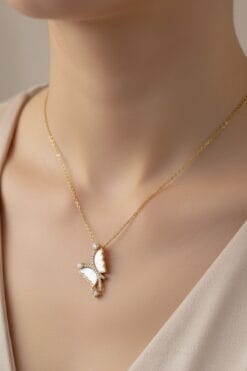 Toptan Altın Renk Beyaz Sedef Yusufcuk Model Sf Zincir Çelik Kolye- 3709