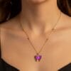 Wholesale Gold Color Purple Enamel Butterfly Model Ball Chain Steel Necklace - 3712