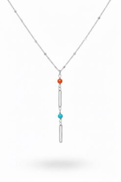 Toptan Gümüş Renk Ezme Zincir İnci Ataç Ye Model Çelik Kolye - 3842