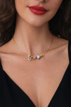 Wholesale Gold Color White Enamel Clover Pandora Model Zircon Necklace - 2996