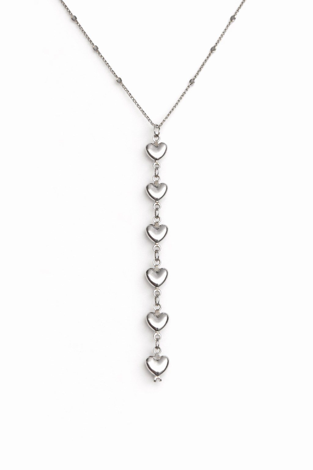 Gümüş Renk Ezme Zincir Sıralı Kalp Ye Model Yeni Sezon Çelik Kolye - 3837