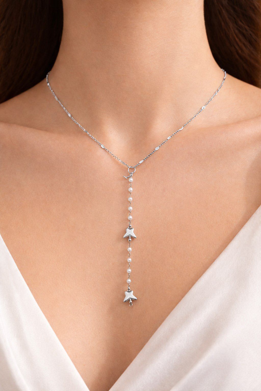 Toptan Gümüş Renk Ezme Zincir Kelebek İnci Ye Model Çelik Kolye - 3839 1 Toptan Gümüş Renk Ezme Zincir Kelebek İnci Ye Model Çelik Kolye - 3839