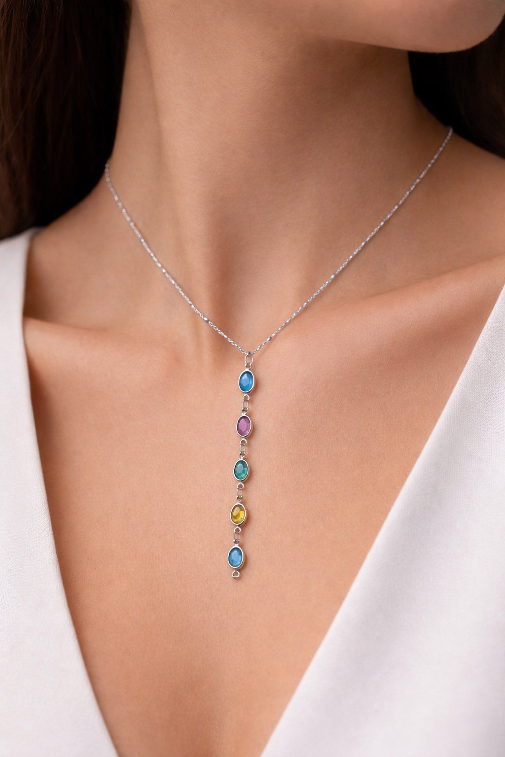 Gümüş Renk Ezme Zincir Sıralı Oval Ye Model Çelik Kolye - 3840