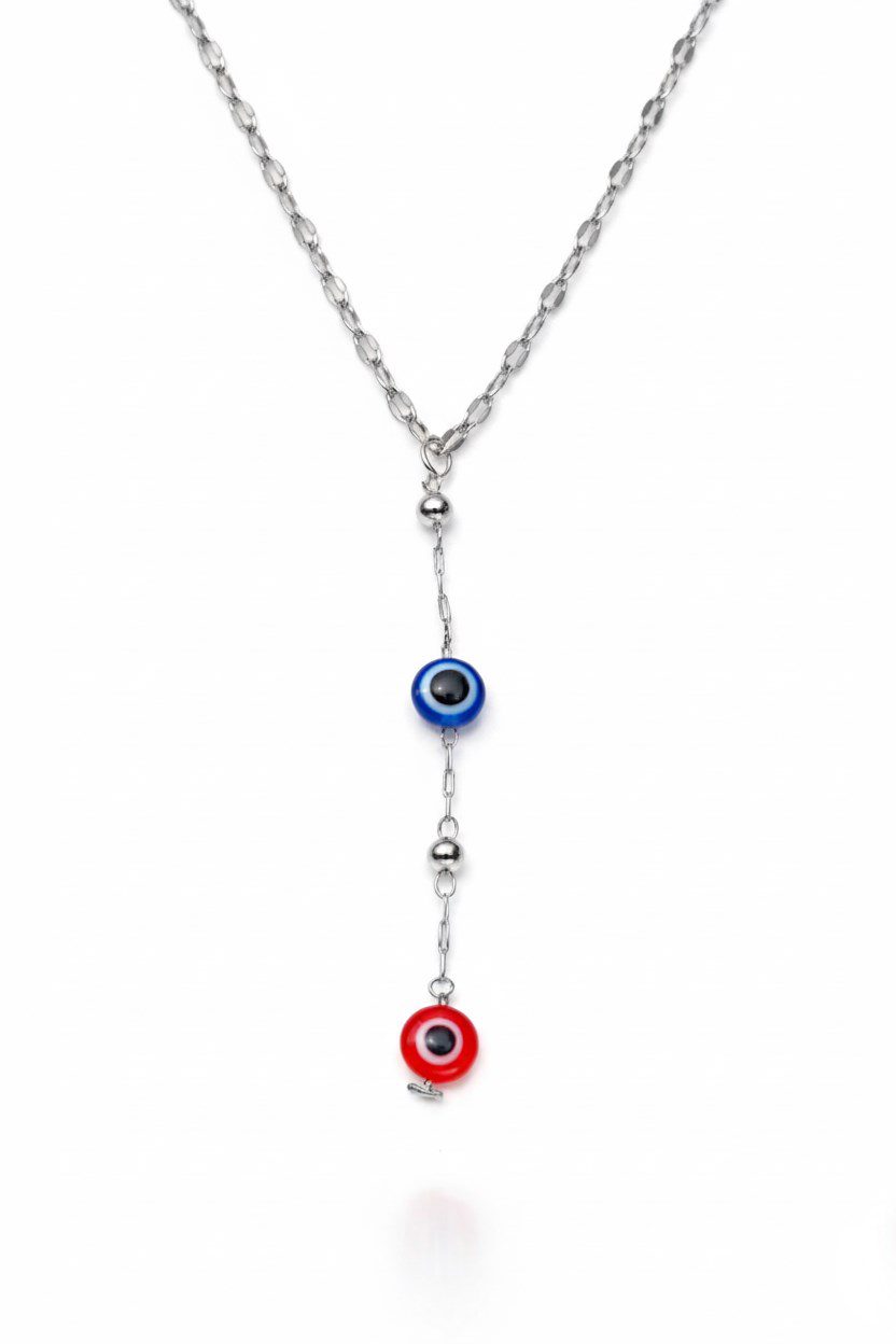 Gümüş Renk Dudak Zincir Nazar Göz Ye Model Yeni Sezon Çelik Kolye - 3834