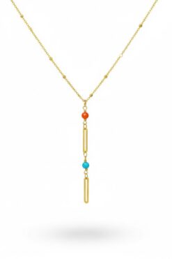 Toptan Altın Renk Ezme Zincir İnci Ataç Ye Model Çelik Kolye - 3833