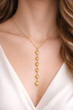 Toptan Altın Renk Ezme Zincir Sıralı Kalp Ye Model Yeni Sezon Çelik Kolye - 3828