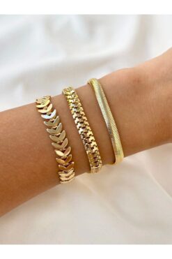 Toptan Altın Renk Kadın 3’lü Kombin Bileklik Seti Kılçık İtalyan Tırtıl Kombin Bileklik Seti - 3843 5 988d8fe045b24d8ab0295ff4db084083