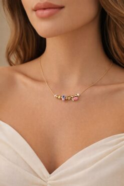 Toptan Altın Renk Pembe Mineli Balık Pandora Model Zirkon Kolye - 2984