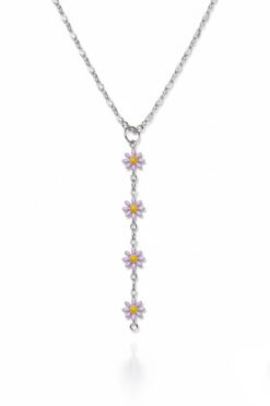 Toptan Gümüş Renk Dudak Zincir Çiçek Ye Model Yeni Sezon Çelik Kolye - 3835