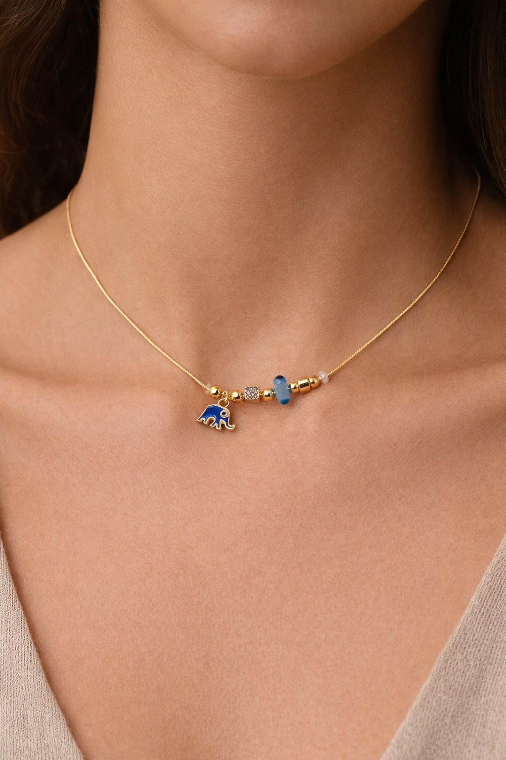 Toptan Altın Renk Turkuaz Mineli Fil Pandora Model Zirkon Kolye - 2998 1 Toptan Altın Renk Turkuaz Mineli Fil Pandora Model Zirkon Kolye - 2998