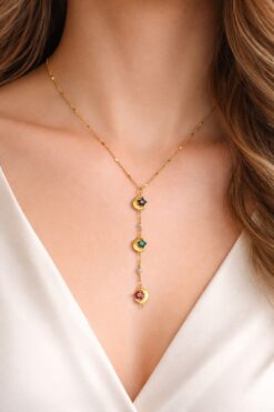 Toptan Altın Renk Ezme Zincir Ay Yıldız Ye Model Yeni Sezon Çelik Kolye - 3827