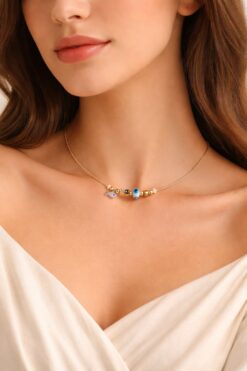 Wholesale Gold Color White Enamel Fish Pandora Model Zircon Necklace - 2988