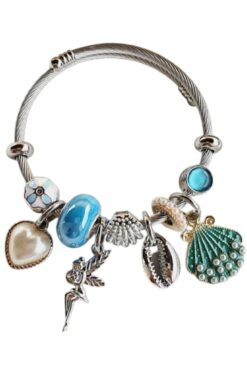 Toptan Gümüş Renk Mavi Deniz Kabuğu Charmlı Pandora Çelik Bileklik - 3184 7 e38161035a6542da8b208bf50a9f1e23