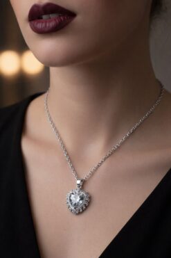 Toptan Gümüş Renk Beyaz Taş Kalp Model Sf Zincir Çelik Kolye - 3853 3 16f754186e11442387aad332810f73b7