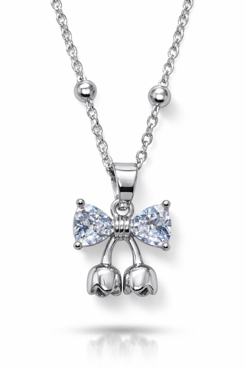 Gümüş Renk Kalp Fiyonk Model Top Zincir Çelik Kolye- 3854