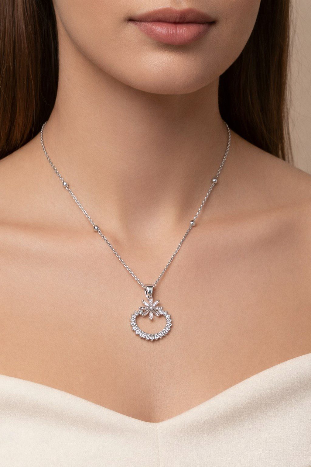 Gümüş Renk Baget Yuvarlak Model Top Zincir Çelik Kolye - 3865