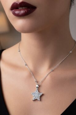 Toptan Gümüş Renk Yıldız Model Top Zincir Çelik Kolye - 3856 3 8fd6241e47b1431bab7c83e1f744f391