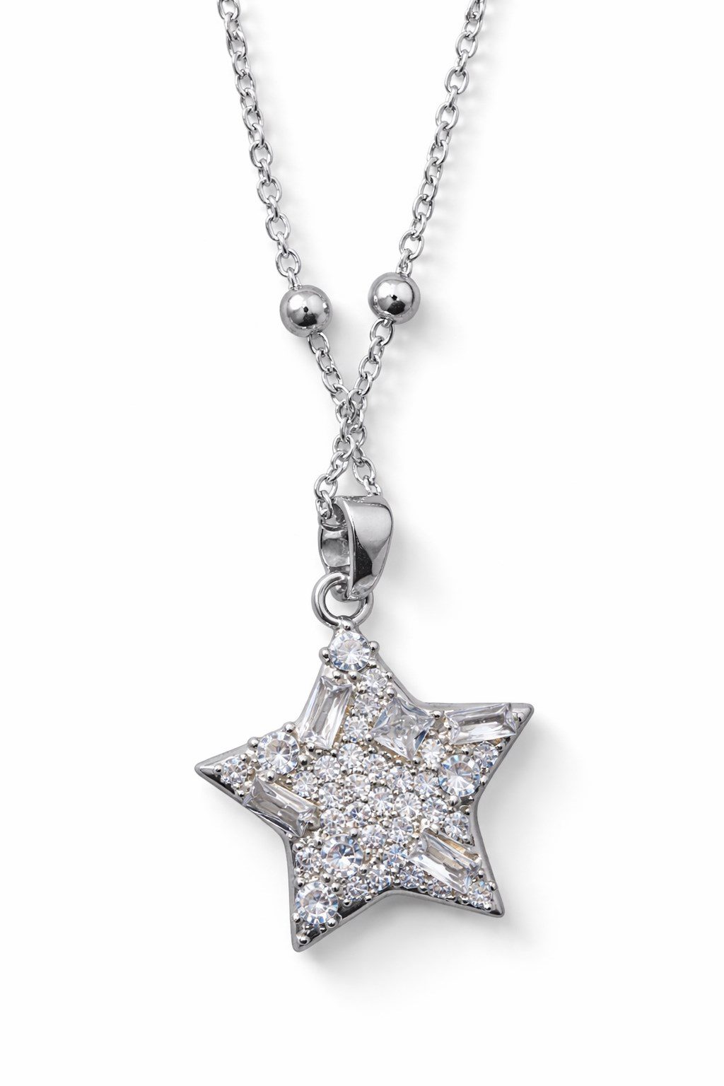 Gümüş Renk Yıldız Model Top Zincir Çelik Kolye - 3856