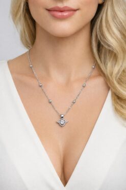 Toptan Gümüş Renk Kanat Kalp Model Top Zincir Çelik Kolye - 3847