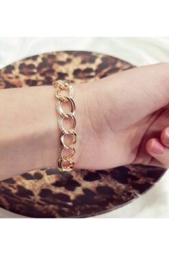 Toptan Kadın Gold Lüx Detaylı Çift Zincir Bileklik - 200